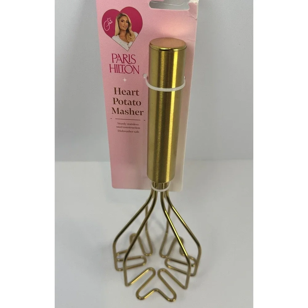 Paris Hilton Heart Potato Masher Gold Stainless Steel Kitchen Tool Pink New